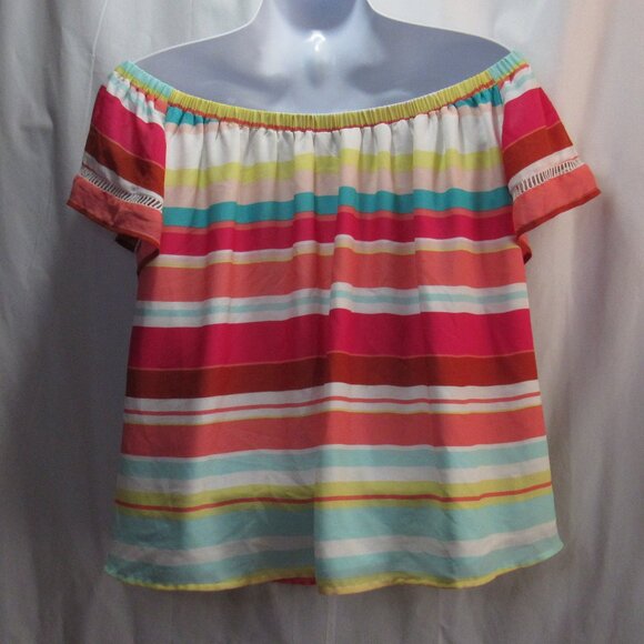 Belle + Sky Striped Multi Colors Off-The-Shoulder Loose Fit Blouse Top Size XL - Picture 2 of 7